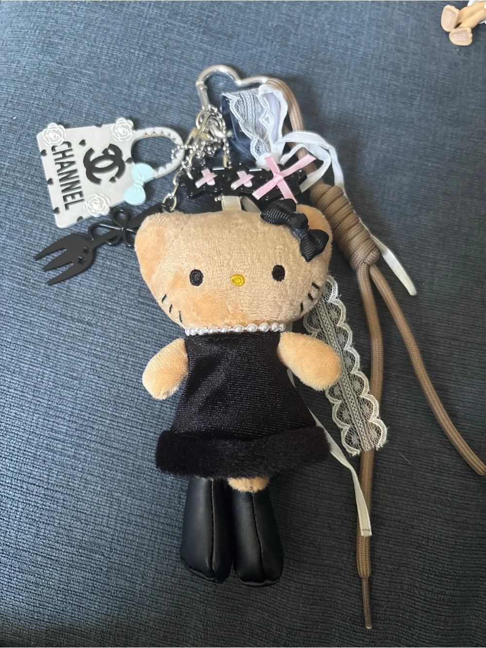 Custom Plush Kitty Keychain Bag Charm in Black and Creamy